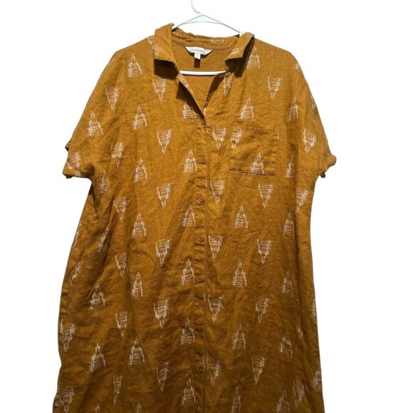 Garnet Hill 100% Linen Maxi Shirtdress Tunic Womens XL Mustard Sundress Tribal - Picture 15 of 15